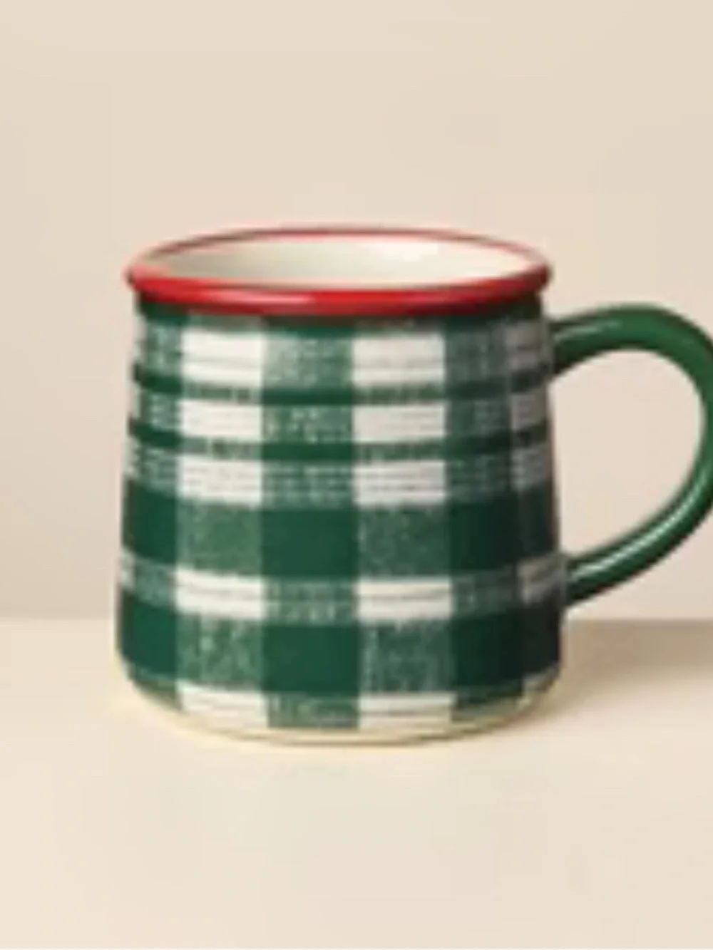 Green Plaid Coffee Mug Red Rim - NEW Final Sale